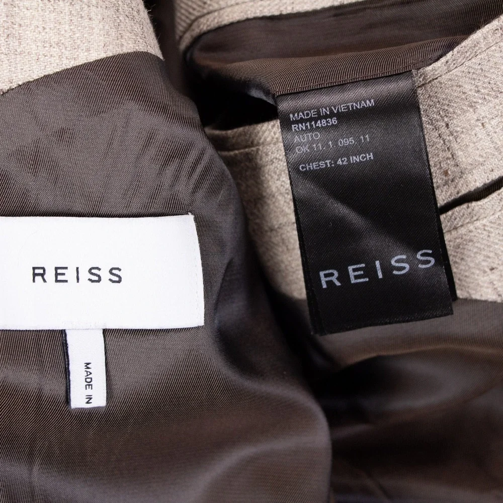 Reiss Mens 42 Auto Linen Blazer Jacket Sport Coat Surgeon Cuffs‎ Tan Beige